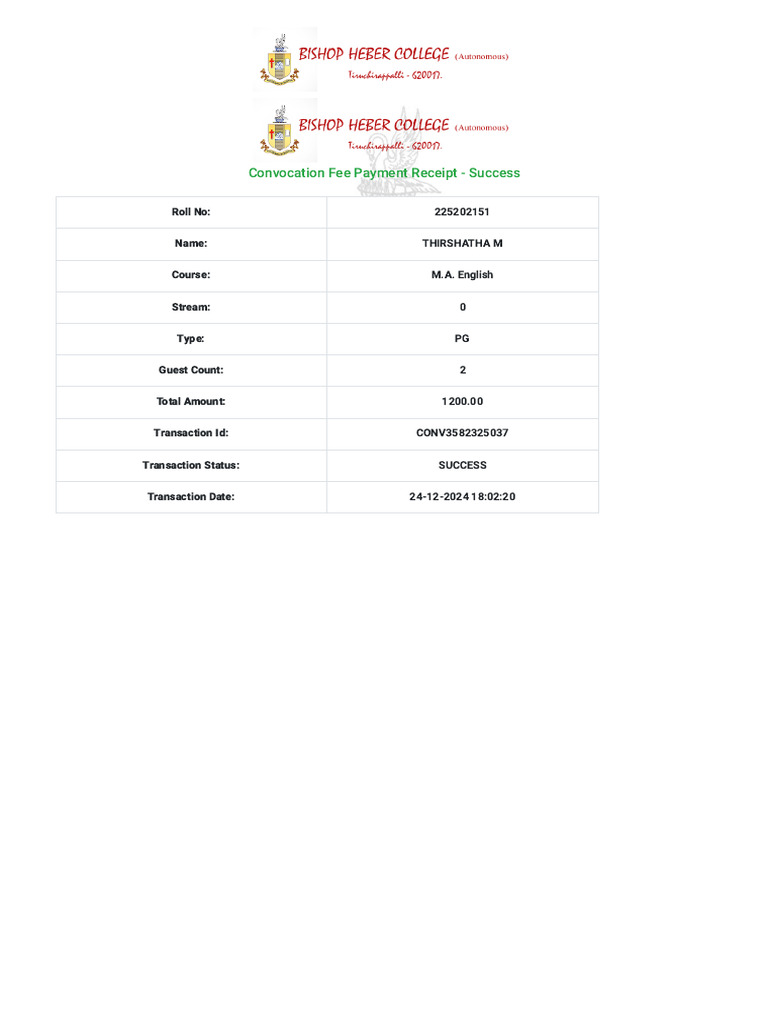 Convocation Fee Payment Receipt | PDF