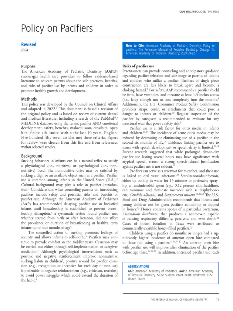 AAPD Guidelines on Pacifier Use | PDF | Breastfeeding | Infants