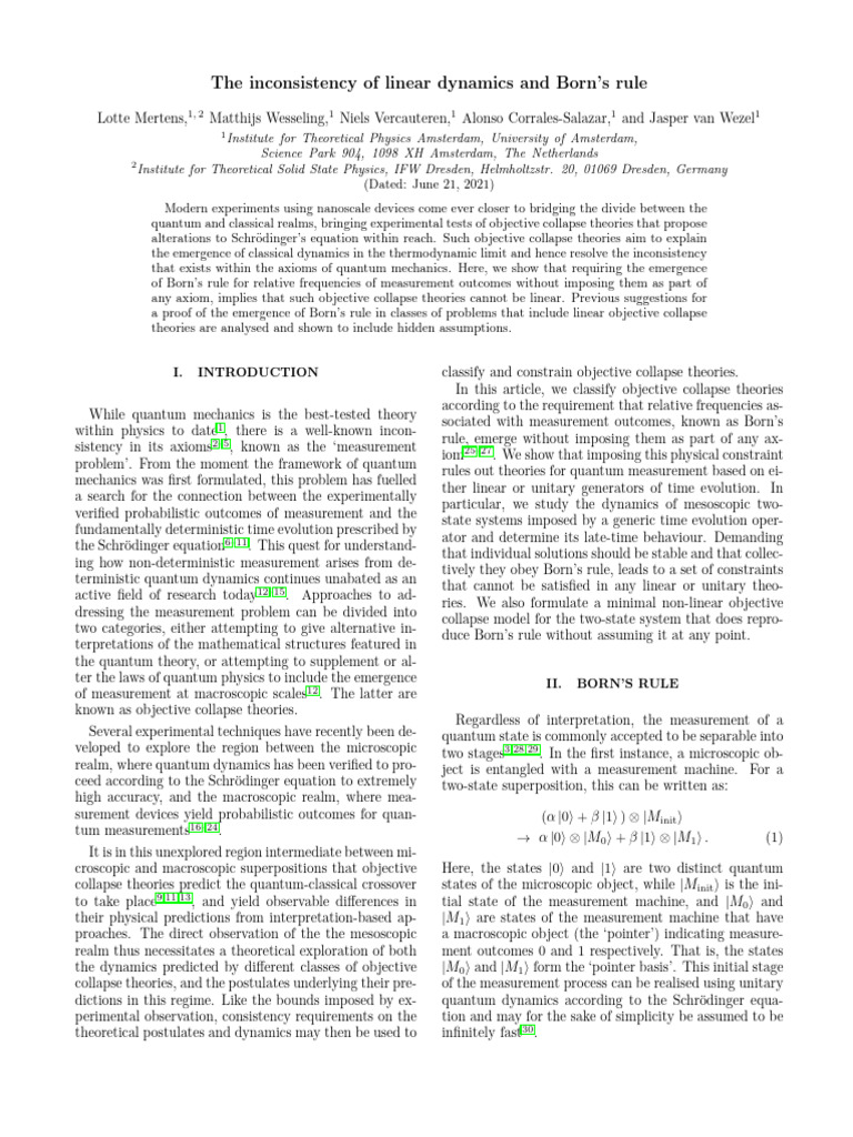Nonlinear Dynamics and Born’s Rule | PDF | Quantum Mechanics ...