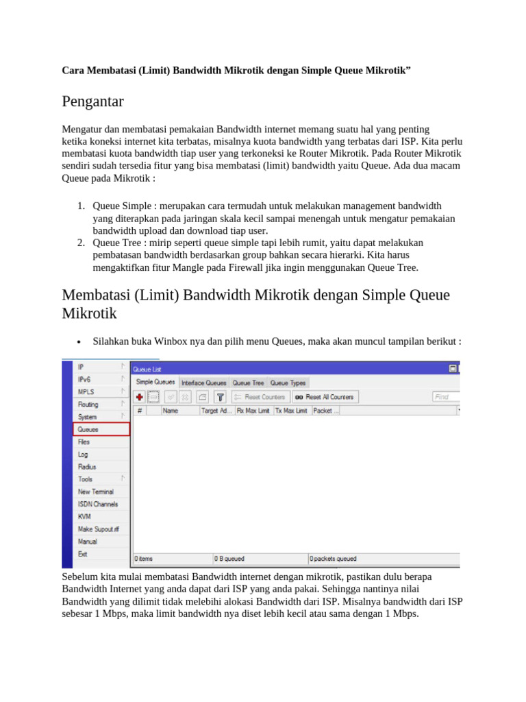 Limit Bandwidth Mikrotik dengan Simple Queue | PDF