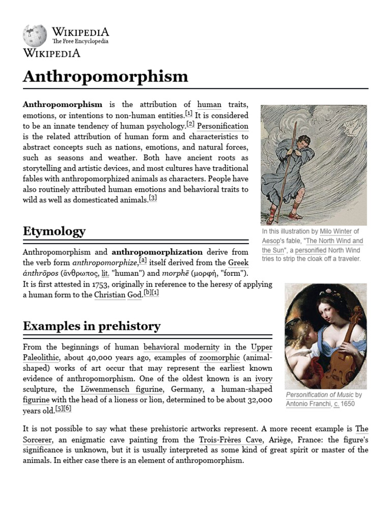 Anthropomorphism - Wikipedia | PDF | Anthropomorphism | Ethology