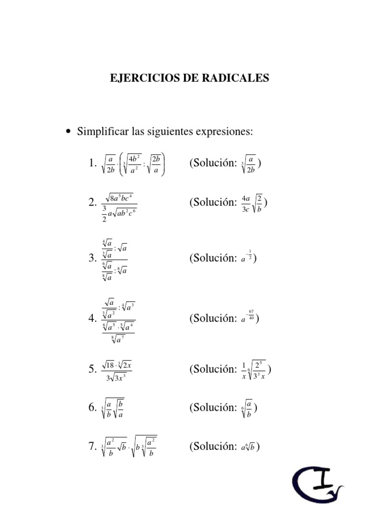 Ejercicios De Radicales Con Solución