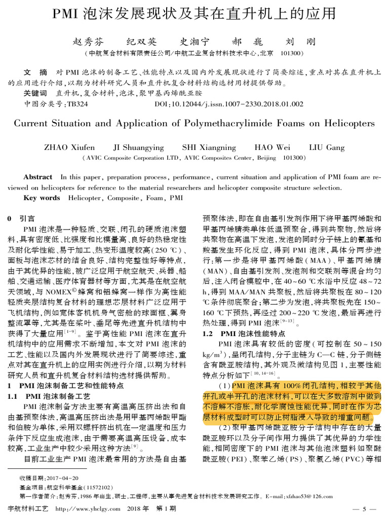 PMI泡沫发展现状及其在直升机上的应用| PDF