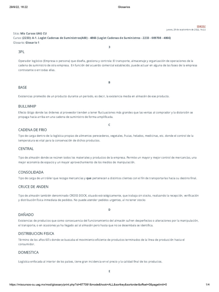 Glosario de Términos Logísticos | PDF | Cadena de suministro | Logística