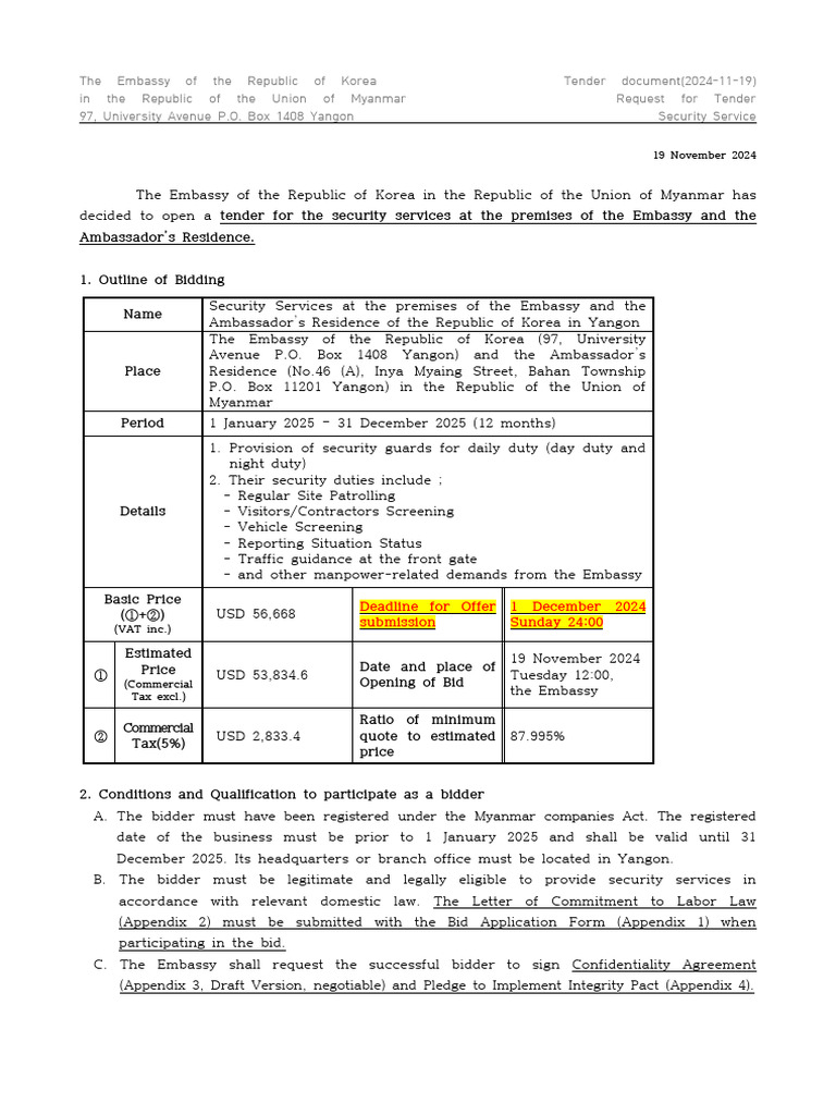 Korea Embassy Security Service Tender | PDF | Criminal Record | Justice