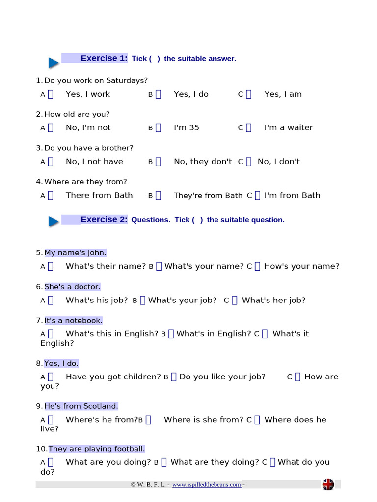 Exercises Tests Beginner 1 | PDF | Linguistic Morphology | Syntax