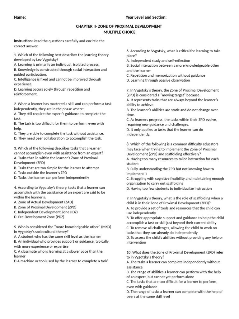 Understanding Vygotsky's ZPD Theory | PDF | Education Theory | Human ...