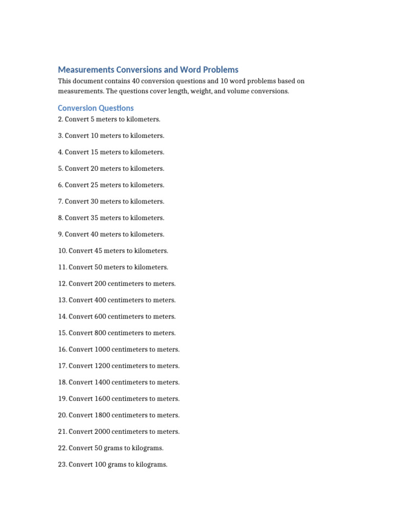 Measurements Conversions and Word Problems | PDF