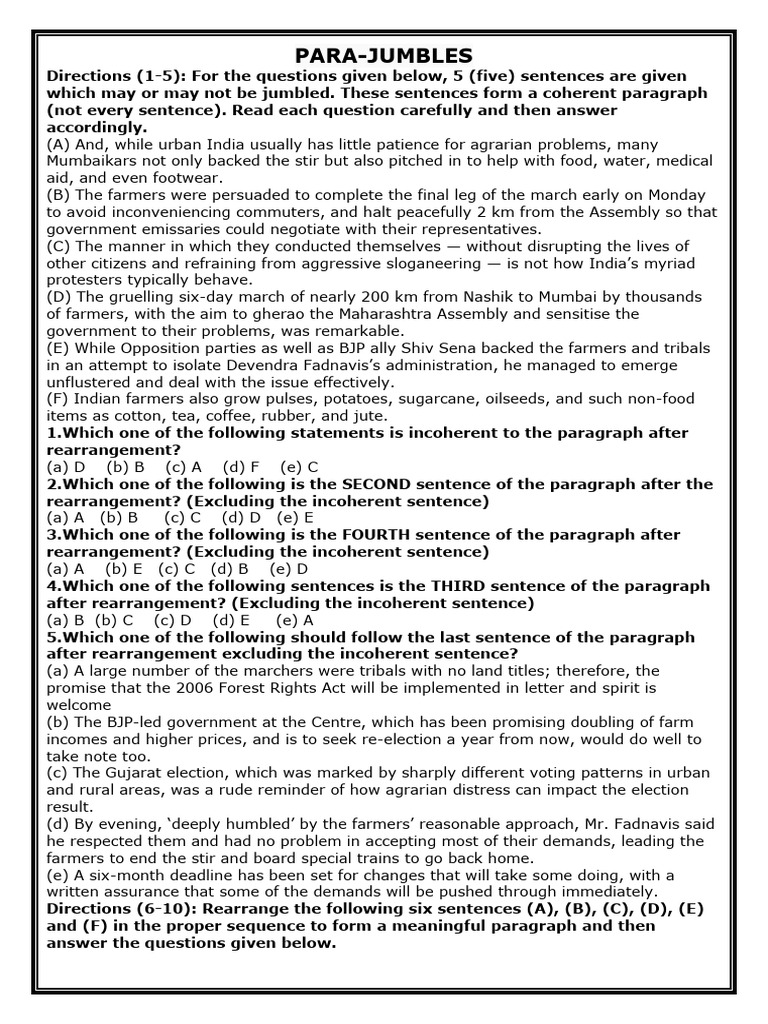 Para-Jumbles: Sentence Rearrangement Practice | PDF | Exchange Rate