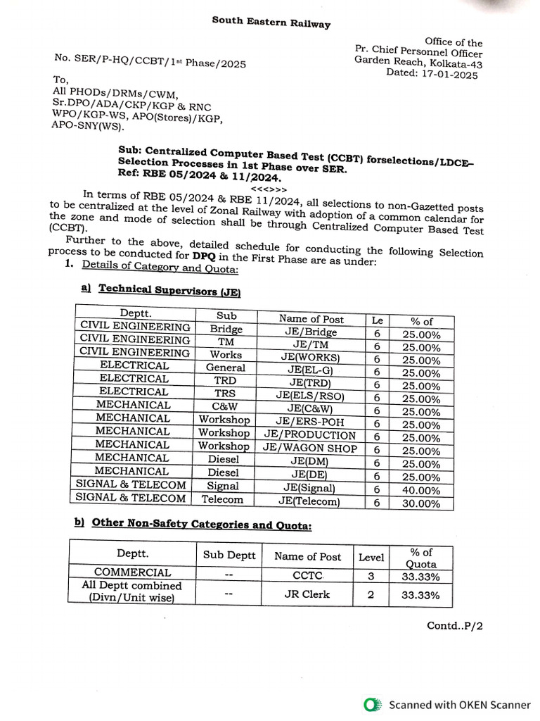 CCBT 1st Phase SELECTION CALENDAR R J | PDF