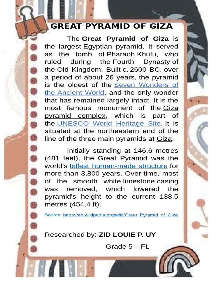 Great Pyramid of Giza Overview | PDF