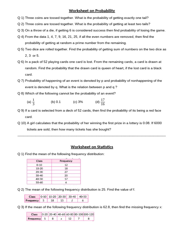 WorksheetonProbabilityandStatistics - Docx 1391 1fuvh37rvw | PDF ...