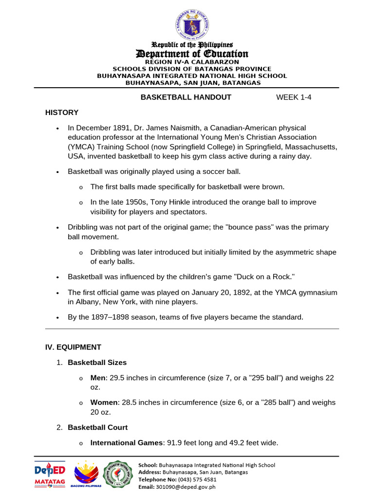 Basketball History and Equipment Guide | PDF | Sports | Ball Games