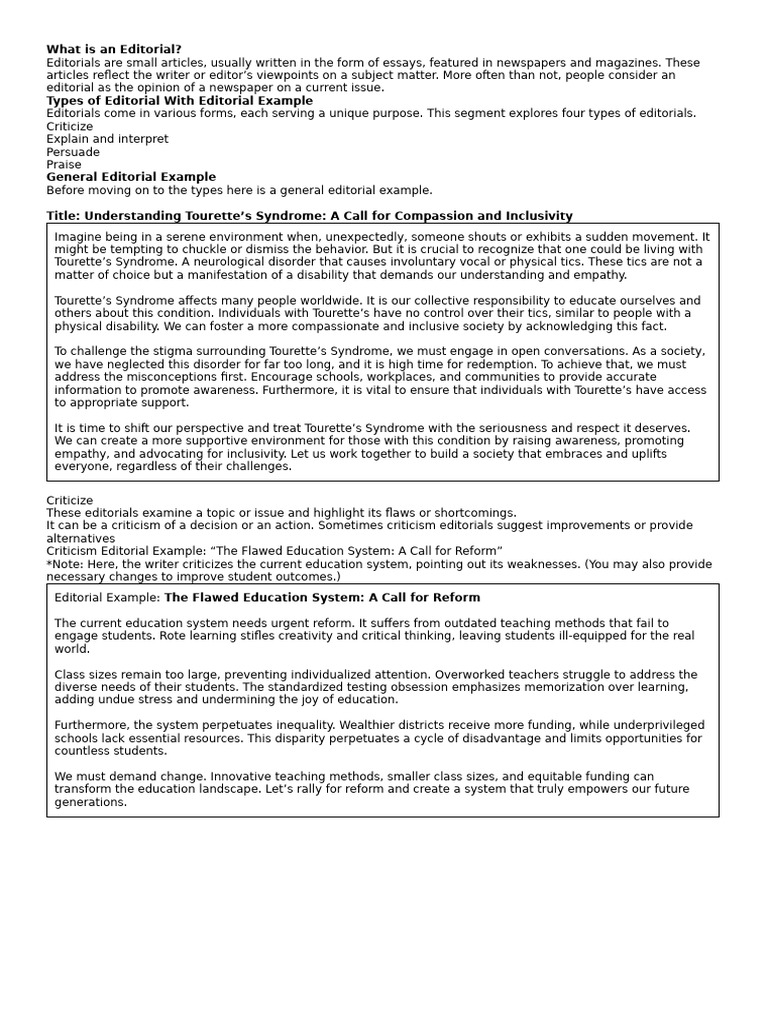 Understanding Editorials and Their Types | PDF | Poverty Reduction ...