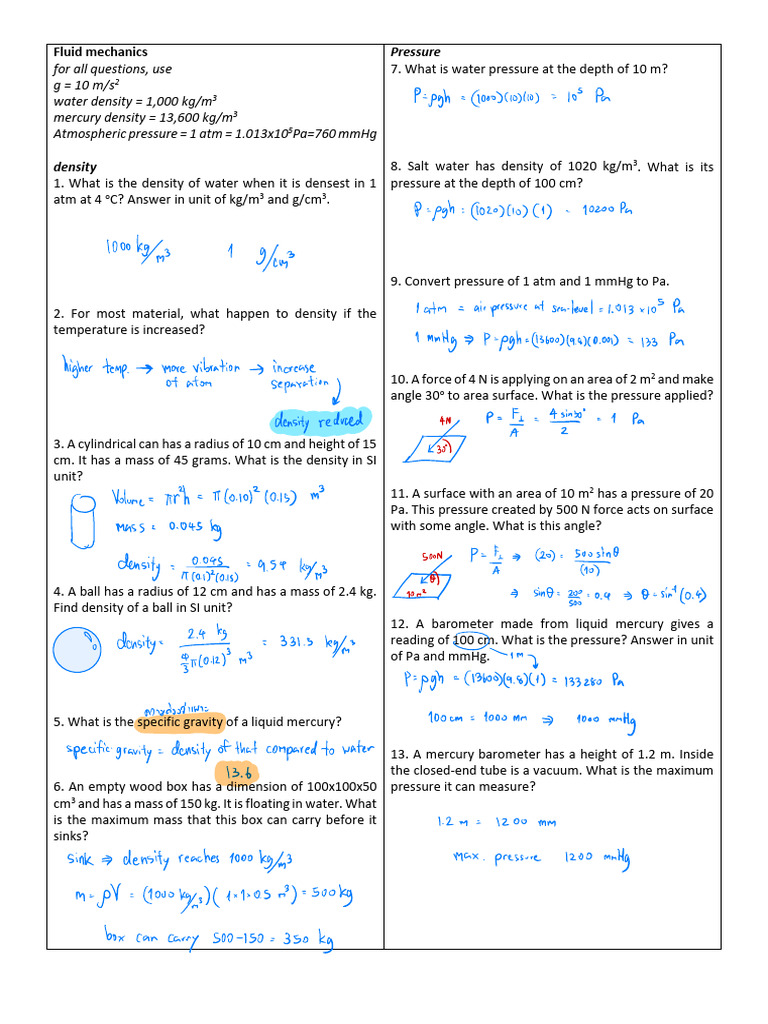 Fluid (No Answer) 2 | PDF | Pressure | Buoyancy