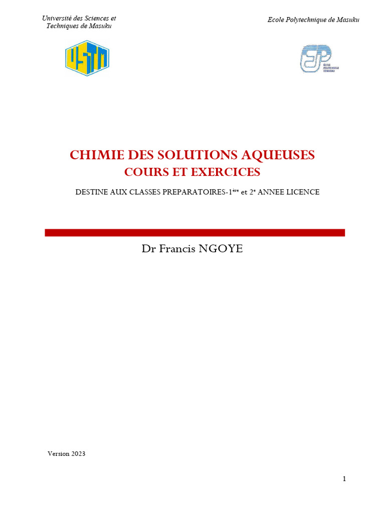 Cours de Chimie des Solutions Aqueuses | PDF | Ph | Acide