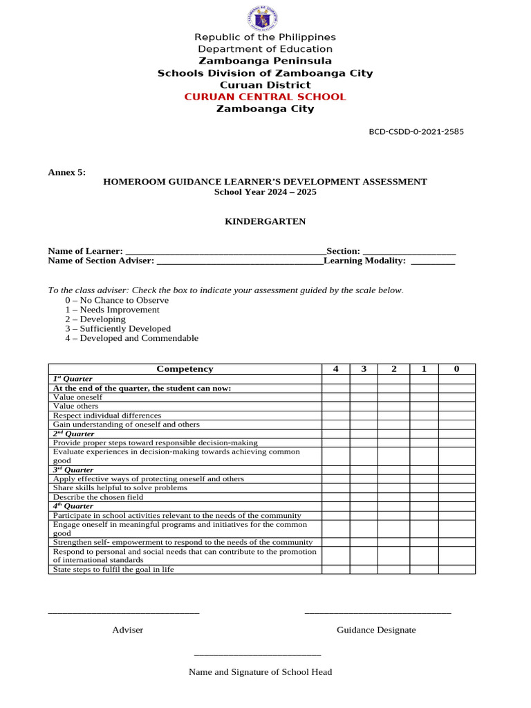 Homeroom Guidance Assessment 2024-2025 | PDF | Learning | Educational ...