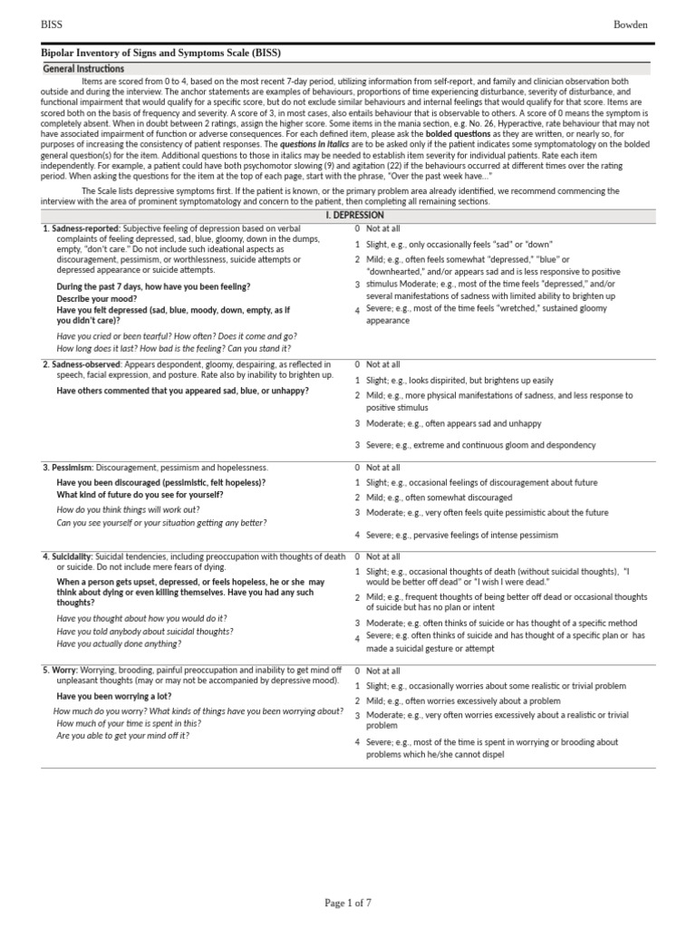 Bipolar Inventory of Symptoms Scale Guide | PDF | Sleep | Anxiety