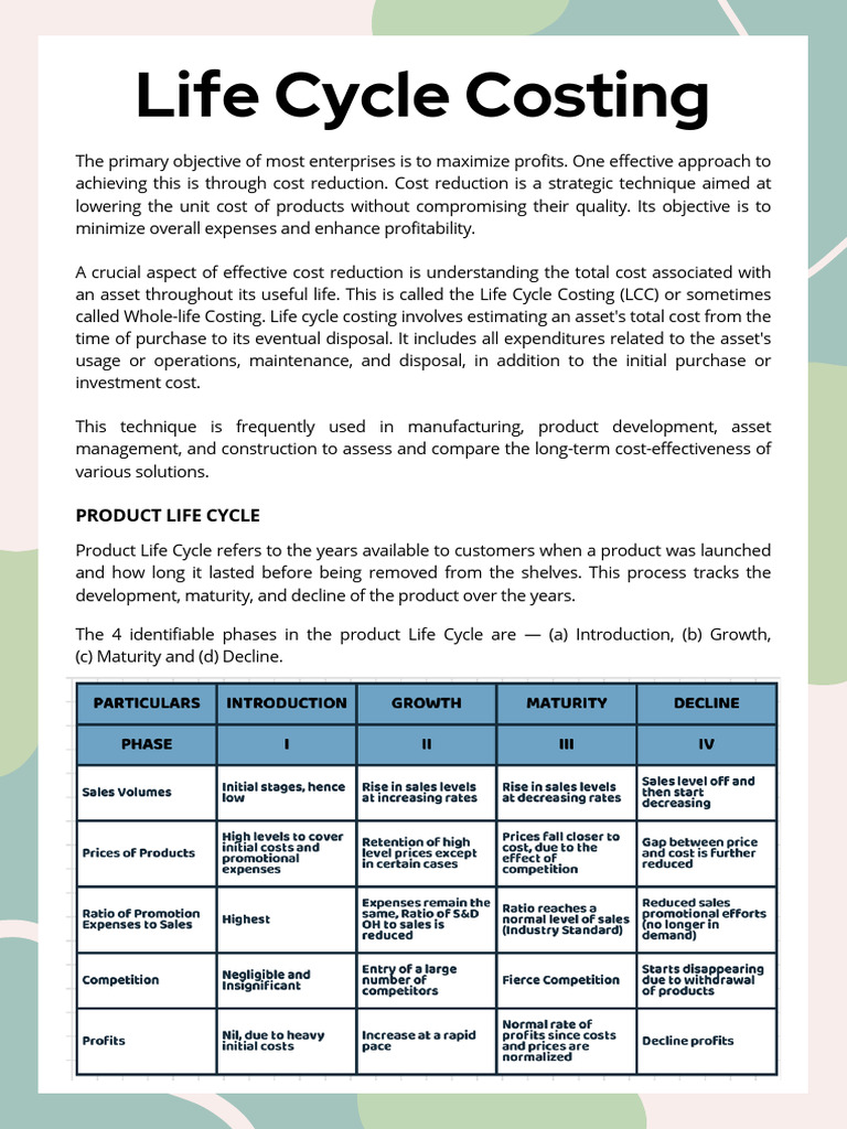 Life cycle costing pdf expense marketing