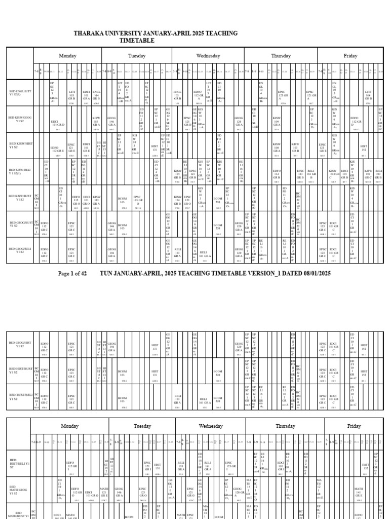 Tharaka University Teaching Timetable 2025 | PDF