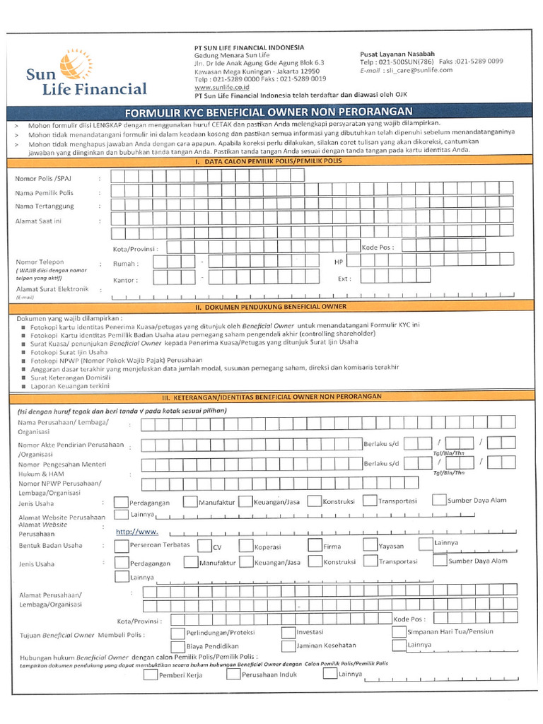 Form KYC BO Non Perorangan-Edisi cetak-SLFI 24062015 | PDF