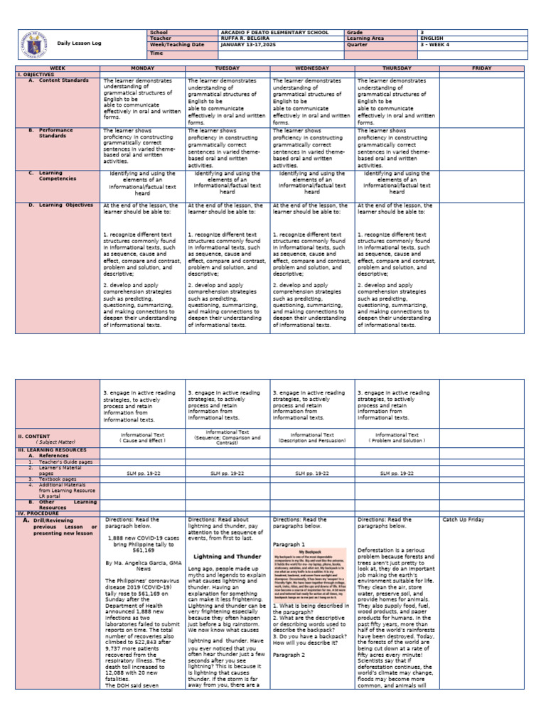 Grade 3 English Lesson Plan: Informational Texts | PDF | Reading ...