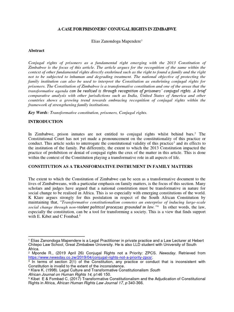 Prisoners' Conjugal Rights in Zimbabwe | PDF | Marriage | Prison