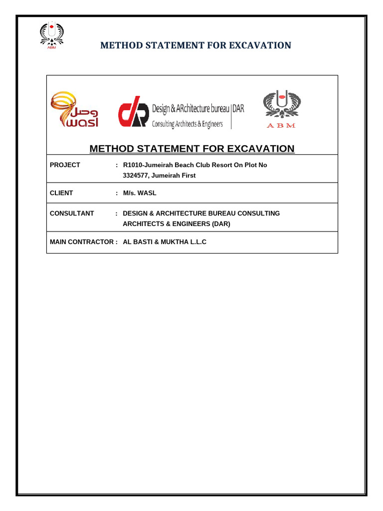 Excavation Method Statement for R1010 Project | PDF