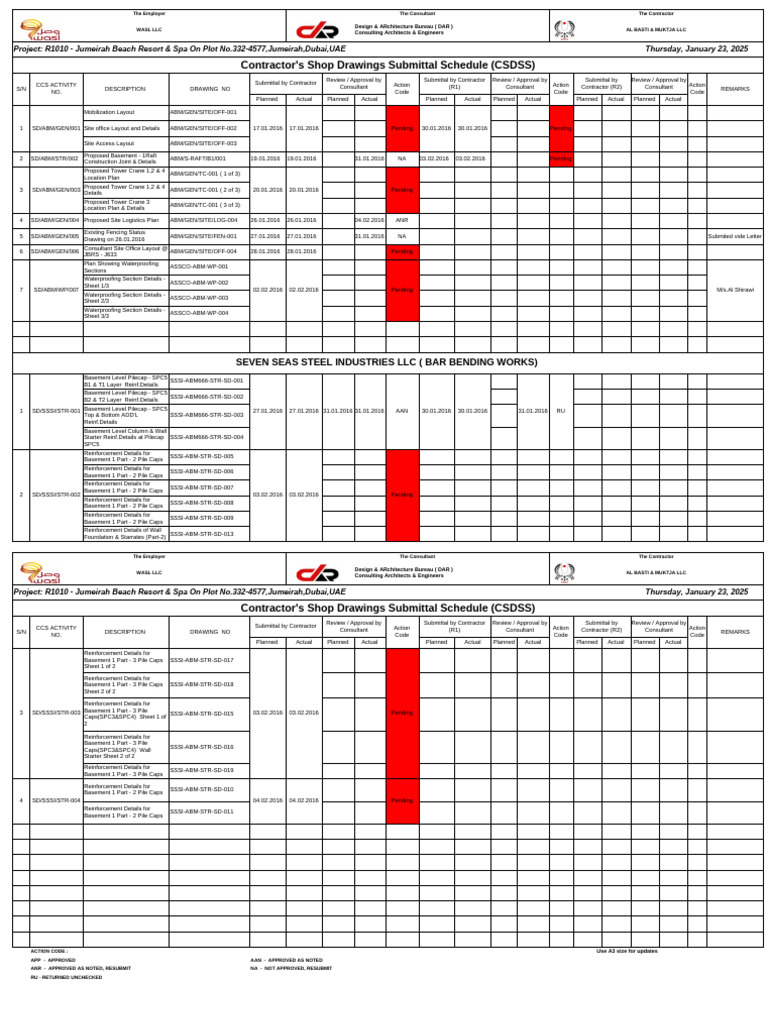 Contractor's Shop Drawings Schedule | PDF | Architectural Elements ...