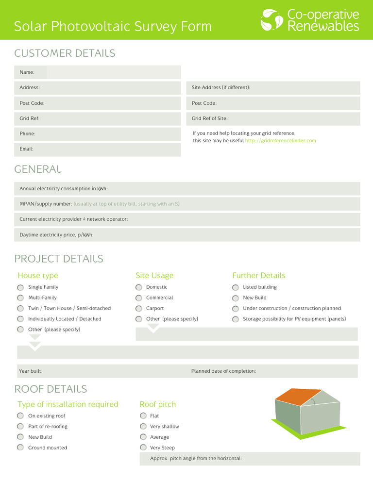 Solar Photovoltaic Survey Form | PDF | Roof | Photovoltaics