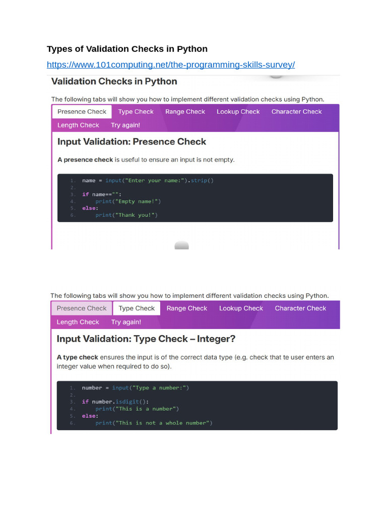 Types of Validation Checks in Python | PDF