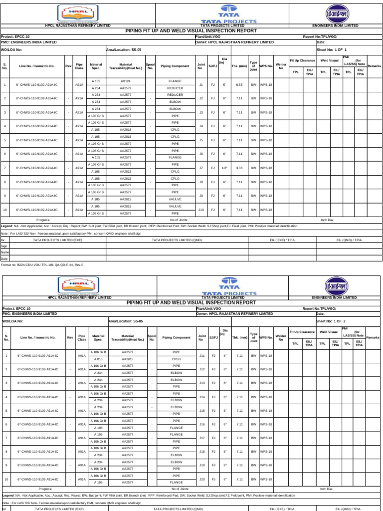 Piping Inspection Report for HPCL VGO | PDF | Pipe (Fluid Conveyance ...