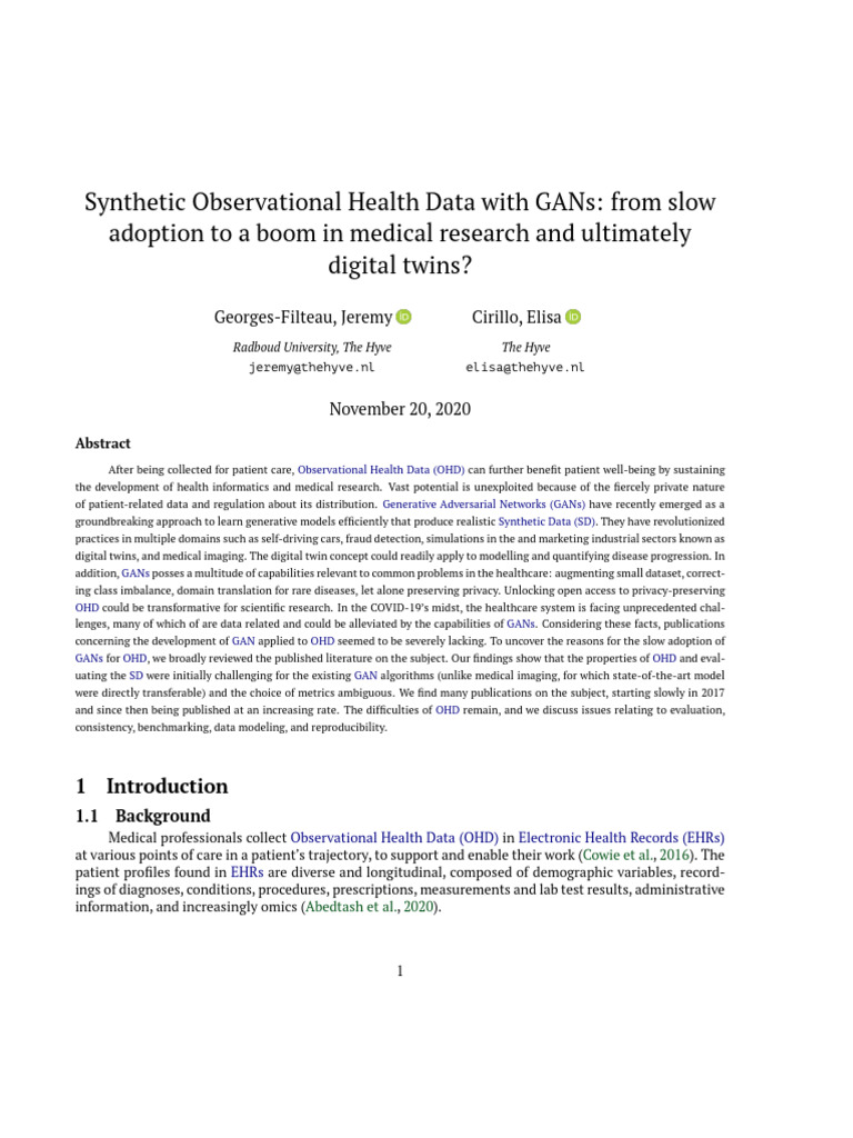 Synthetic Observational Health Data With Gans: From Slow Adoption To A ...