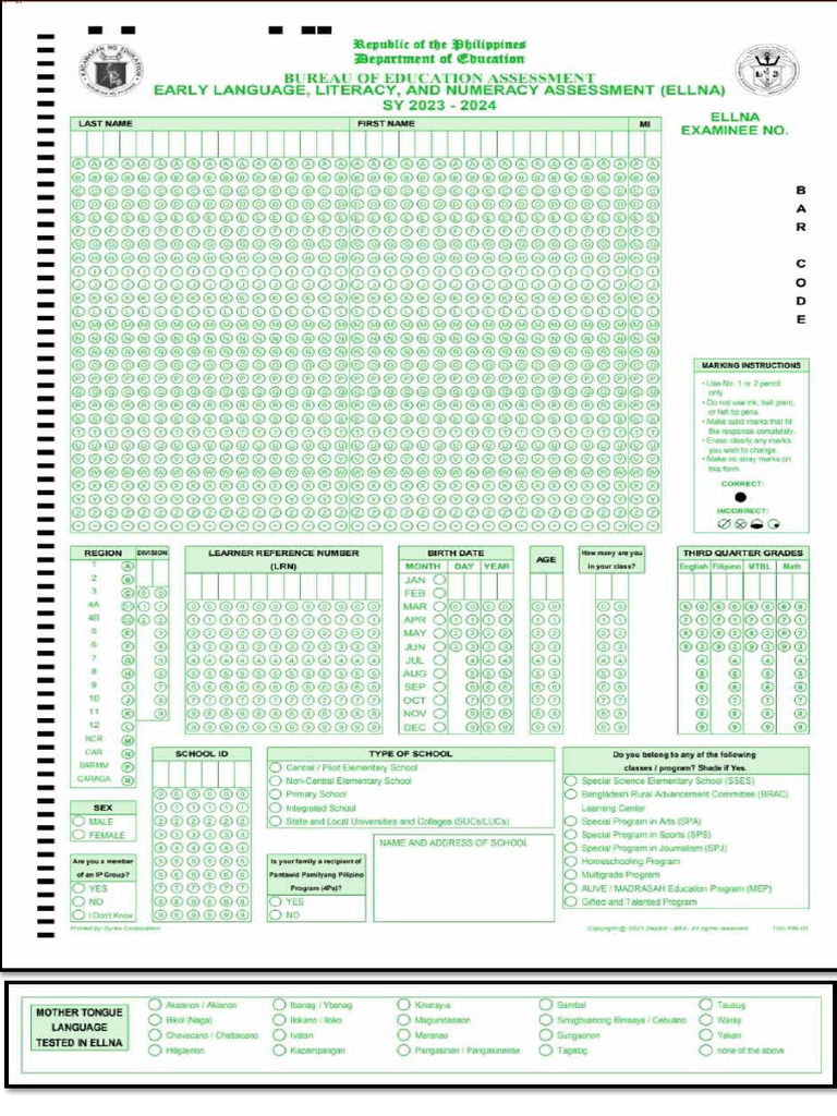 Ellna Answer Sheet 2023 | PDF