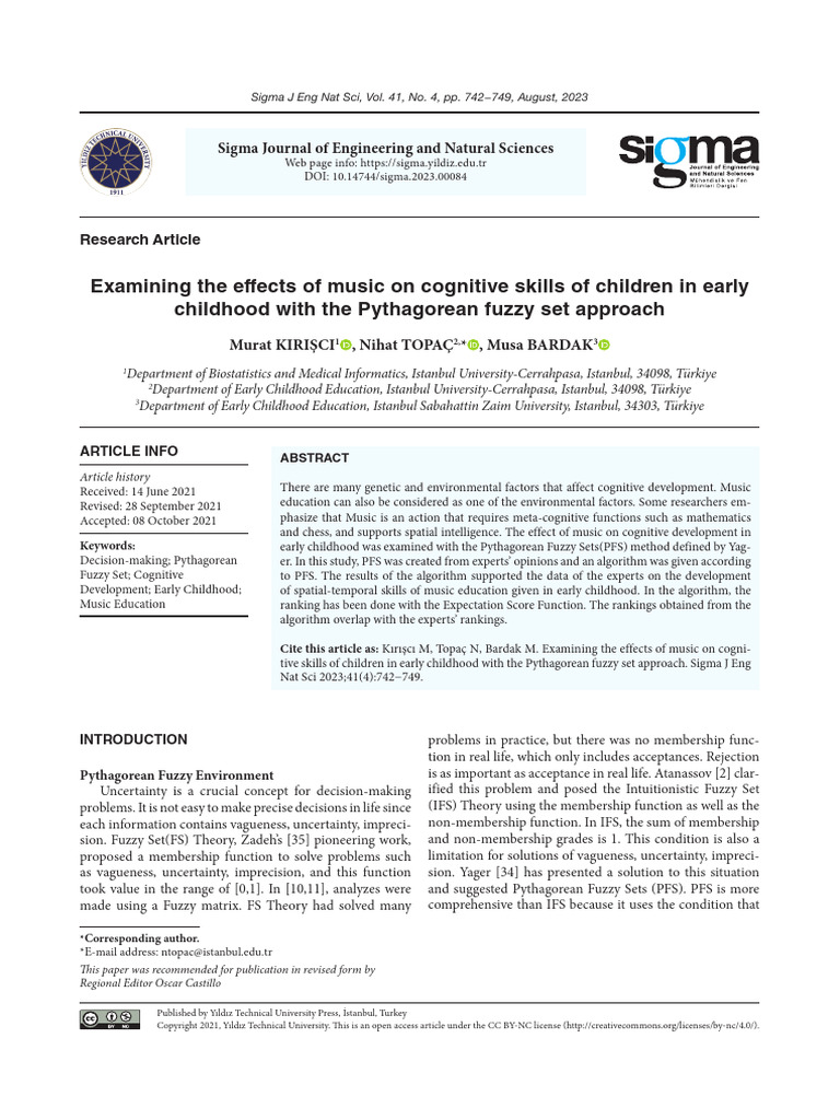 Examining The Effects of Music On Cognitive Skills of Children in Early ...