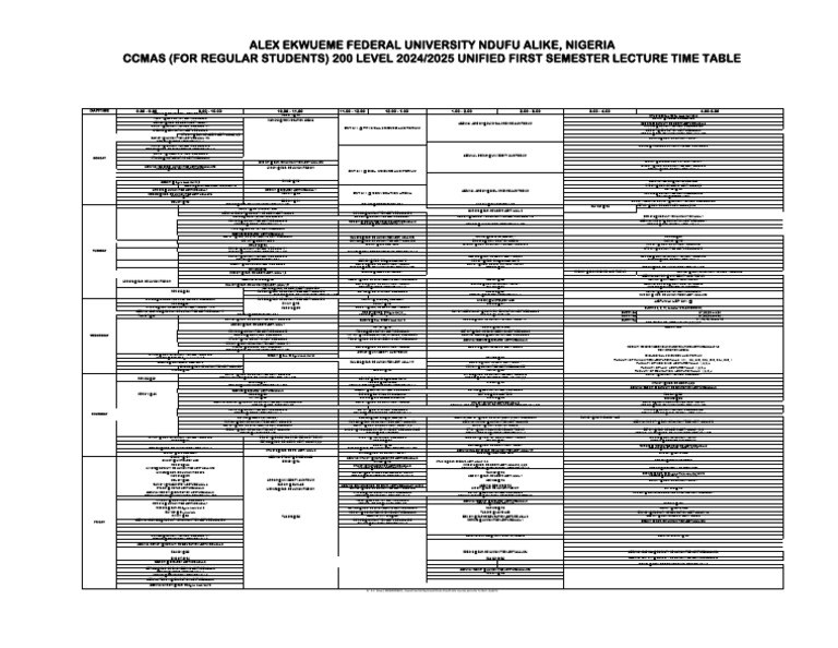 AEFUNAI 200 Level 2024/2025 Timetable | PDF