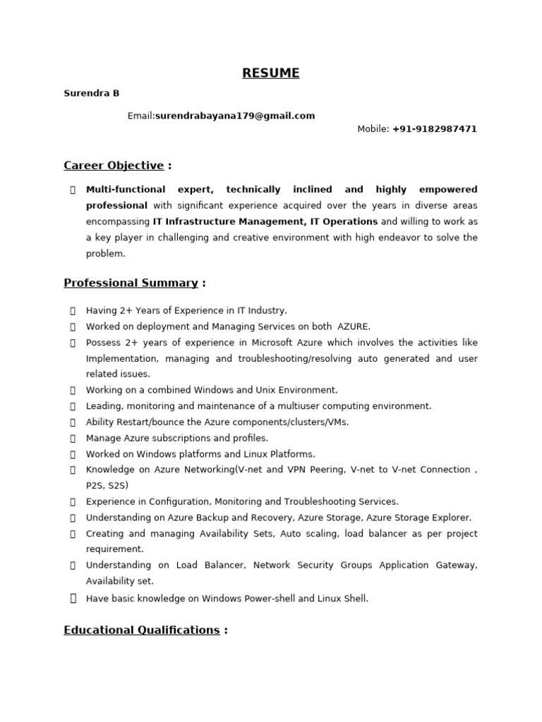 Azure Cloud Engineer Resume | PDF | Microsoft Azure | Virtual Machine