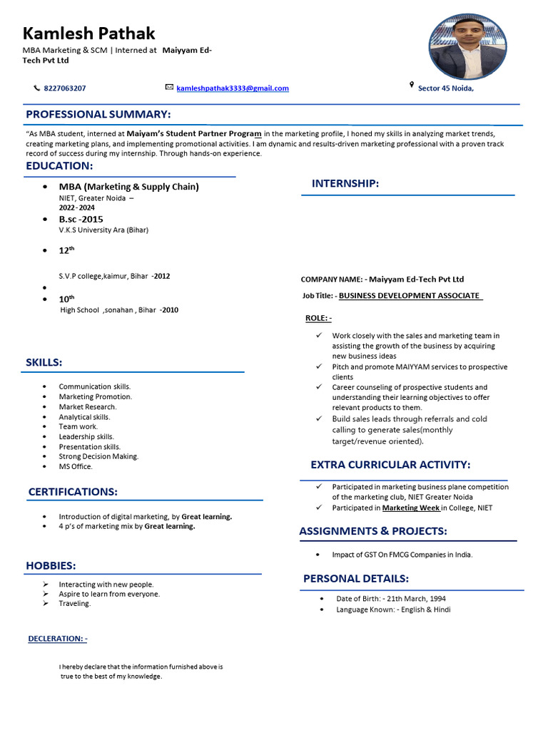 MBA Marketing Intern Profile Summary | PDF | Marketing | Business Process