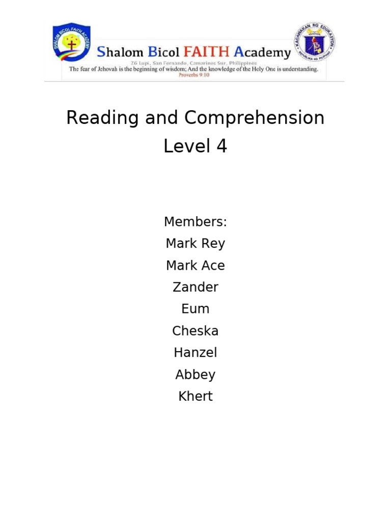 Reading And Comprehension Pdf