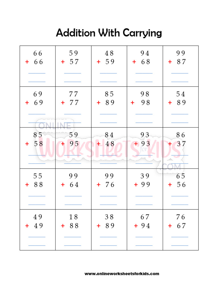 Addition with Carrying Worksheet | PDF