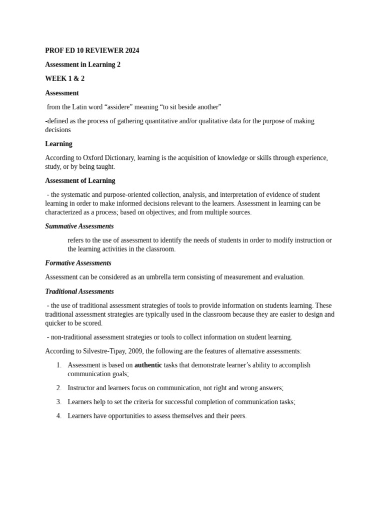 Assessment Strategies for Learning 2024 | PDF | Educational Assessment ...