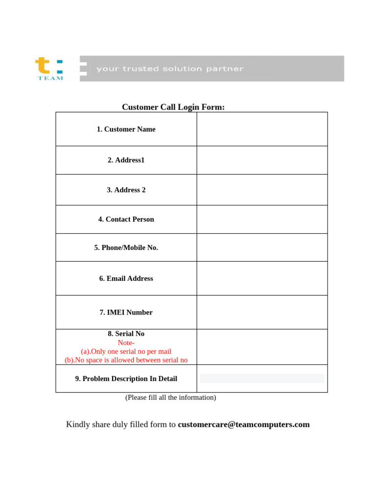 Customer Call Login Form Instructions | PDF