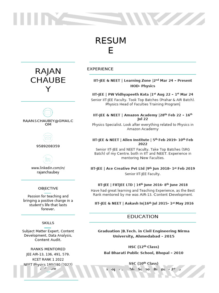 Rajan_Resume | PDF | Qualifications | Higher Education