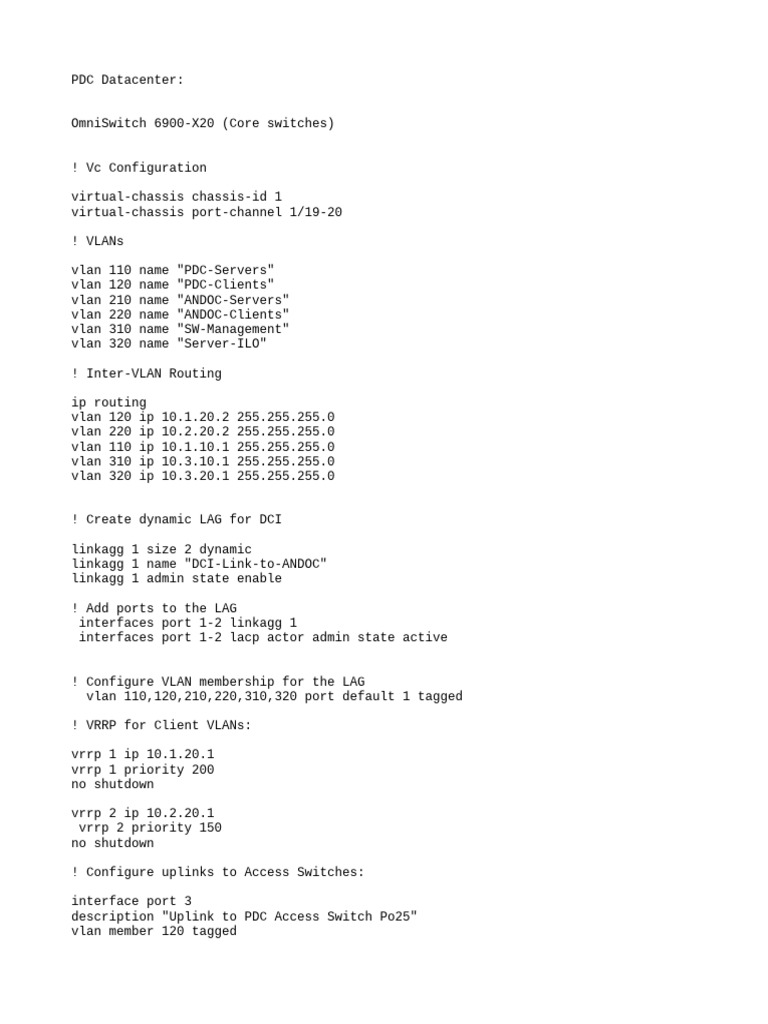 PDC Datacenter VLAN and Switch Configurations | PDF