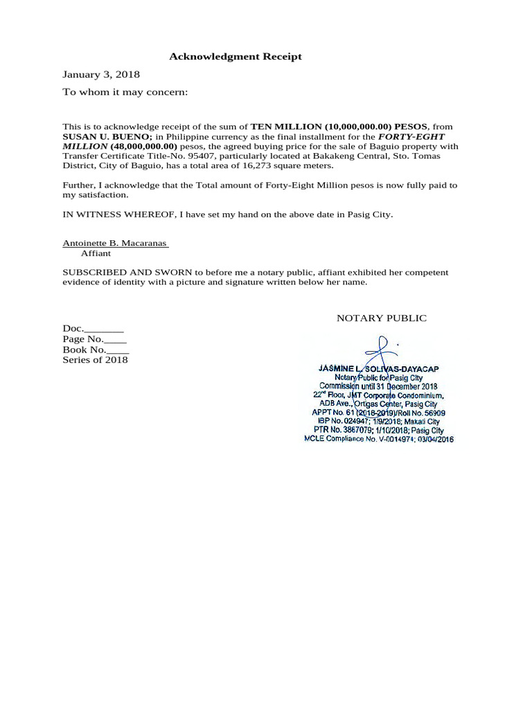 Acknowledgment Receipt. Baguiodocx | PDF