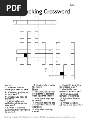 cigarette byproduct crossword clue Smoking Awareness Crossword Puzzle