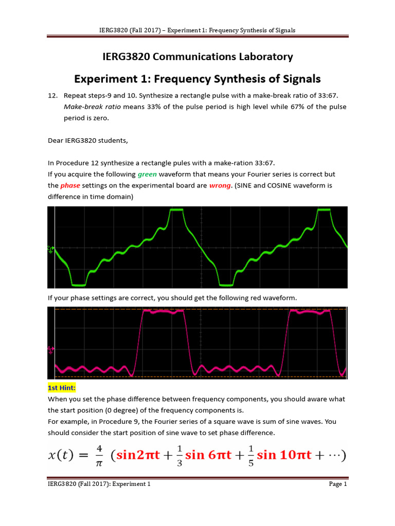 Frequency Synthesis Experiment Guide | PDF