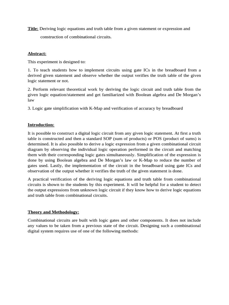 Logic Equations and Circuit Design Lab | PDF | Logic Gate | Mathematics