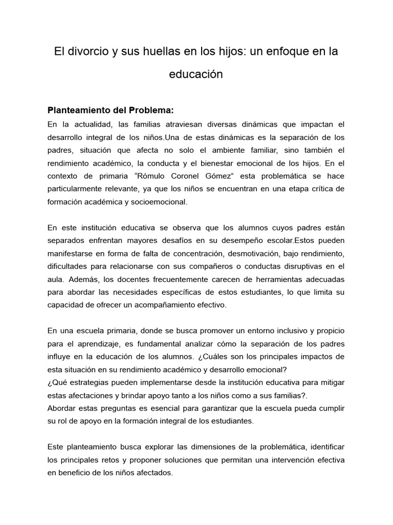 Impacto del Divorcio en Niños Escolarizados | PDF | Las emociones ...