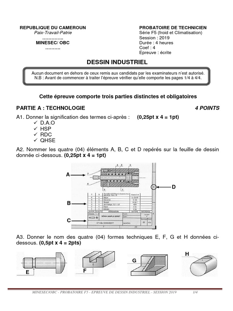 Épreuve de Dessin Industriel F5 2019 | PDF | Dessin technique